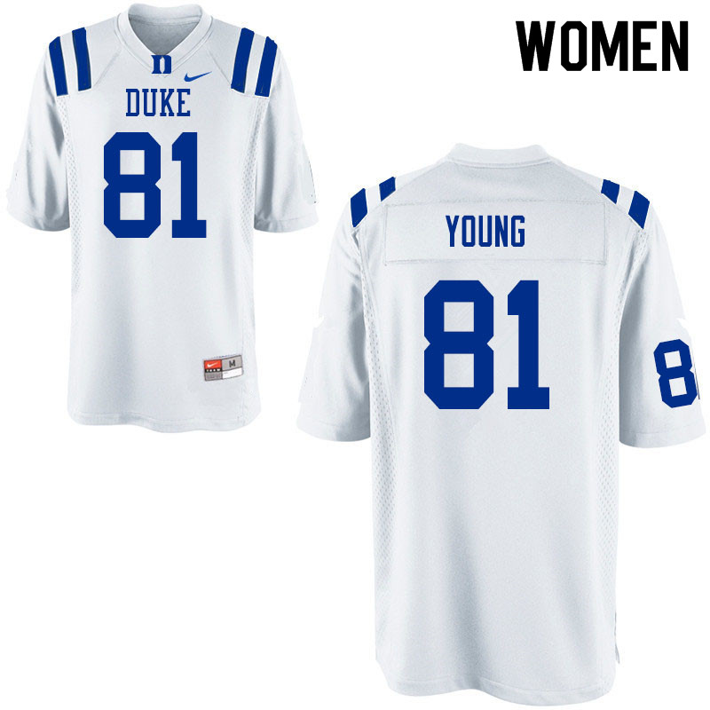 Women #81 Aaron Young Duke Blue Devils College Football Jerseys Sale-White - Click Image to Close